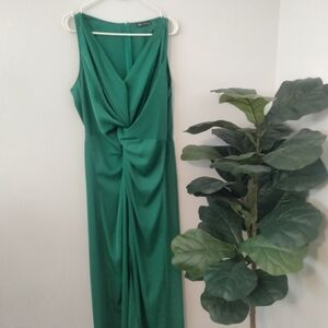 PrettyGarden Satin Ruched Bodycon Twist Front Vibrant Green Dress
